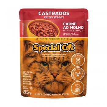 RAÇÃO SPECIAL CAT SACHÊ CASTRADOS CARNE AO MOLHO 85 GR